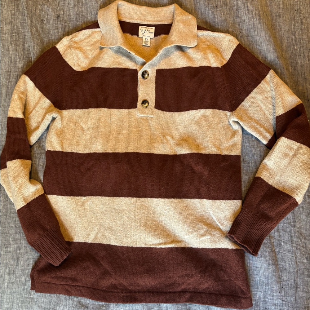 J. Crew Men's Brown and Cream Rugby Sweater